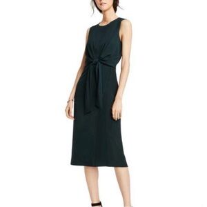 Ann Taylor Tie Front Midi Dress in Dark Tea Green